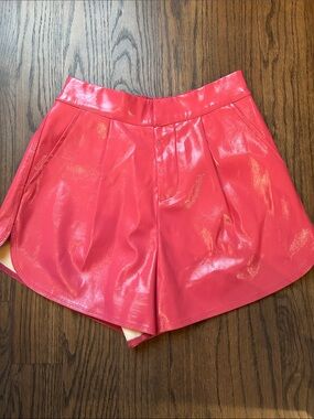 GREY LAB Shiny Hot Pink High-Waist faux leather shorts